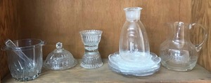lot 394 image: GlasswareCrystal  Ice Bucket, Butter Dish, Pitchers, Plates