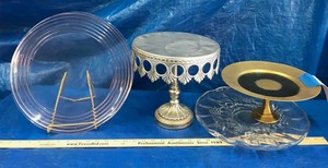 lot 346 image: Pedestal PieCake Stands, Footed Platter, Pink Glass Platter