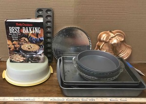 lot 381 image: For Baking Pie Pans, Cake Pans, Cookie Sheets, Cook Book