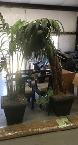 lot 367 image: (2) Artificial Palm Plants, (1) Roll of Reed Fence