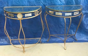 lot 372 image: (2) Glass Top Half Moon Wall Tables