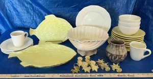 lot 353 image: Asst. Plates, Bowls, Center Piece Bowl, Platters, Pottery Vase