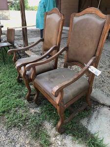 lot 36 image: (2) Heavy Wood Arm Chairs