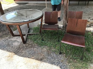 lot 37 image: Wood Glass Top Table and three chairs