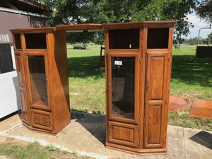 lot 44 image: Walnut Finish Arch Entertainment Wall with lights, 3-piece