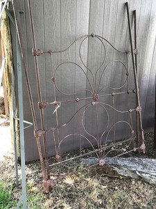 lot 64 image: Tall Wrought Iron Full Size Bed (almost canopy type) with rails