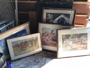 lot 66 image: (5) Southwest-Cowboy Art Prints.  They have some age and some damage
