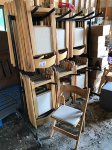 lot 83 image: (40) Wooden Folding Chairs with Storage Cart
