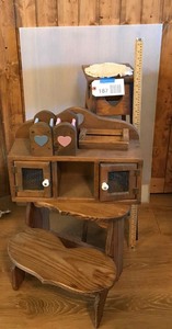 lot 187 image: Hearts stepstool, wall cabinet, small stand, containers