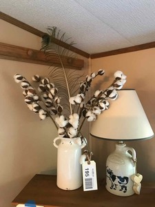 lot 195 image: Ceramic jug lamp, ceramic vase with cotton bolls