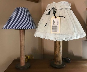 lot 204 image: (2) wood spool lamps