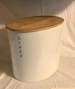 lot 289 image: Ceramic bread box with wood top