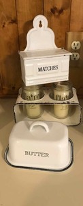 lot 298 image: Enamelware matches, butter, candle holder