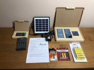 lot 344 image: Small Solar Fountain & Asst. rechargeable solar batteries