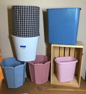 lot 349 image: Assorted waste cans, Wood Milk Crate
