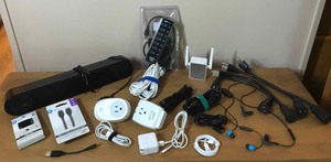 lot 345 image: USB Plug, Speaker, Range Extender, Earbuds, Cords, etc.