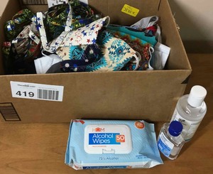 lot 419 image: Asst. Kinds of Masks, Hand Sanitizer, Alcohol Wipes