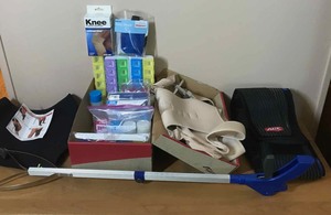lot 420 image: ReacherGrabber, Ace Back Supporter, Knee Brace, Pill Organizers, Travel Containers, Elastic Knee Support, etc.
