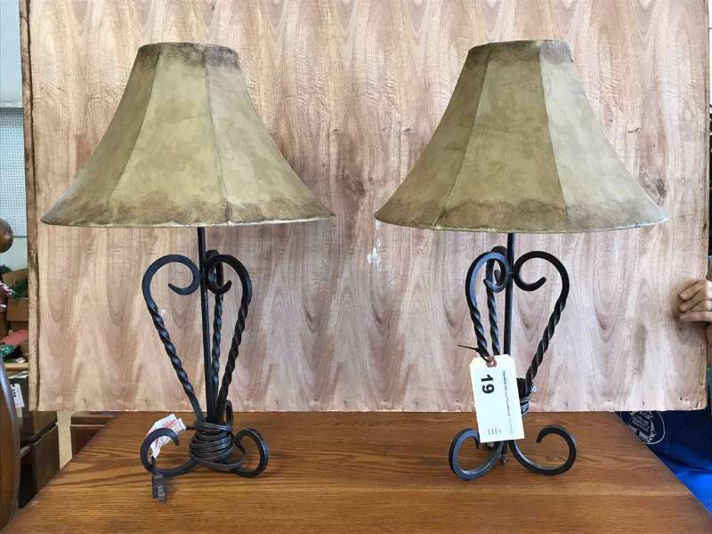 lot 19 image: (2) Wrought Iron Lamps