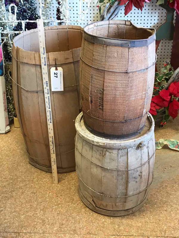 lot 27 image: (3) Wood Barrels