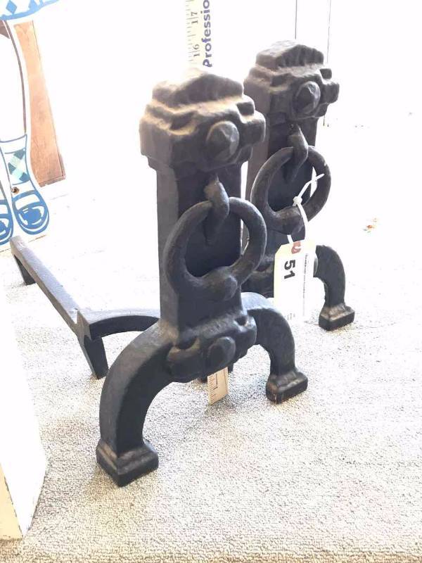 lot 51 image: Andirons, Cast Iron