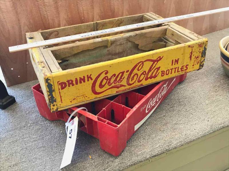 lot 57 image: Coca Cola Bottle Trays 1 Wood, 1 Plastic