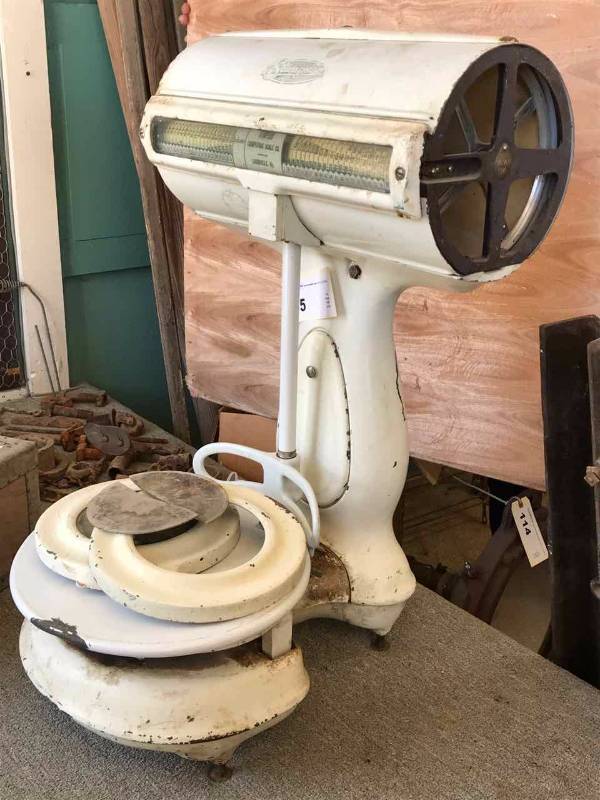 lot 65 image: Antique Stimpson Store Scale, Porcelain Enamel