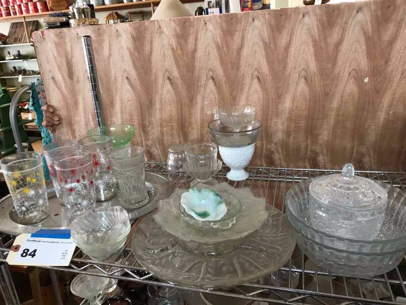 lot 84 image: Vintage Glassware Custard Cups, Glass, Berry Bowl, Relish Dish, Etc.