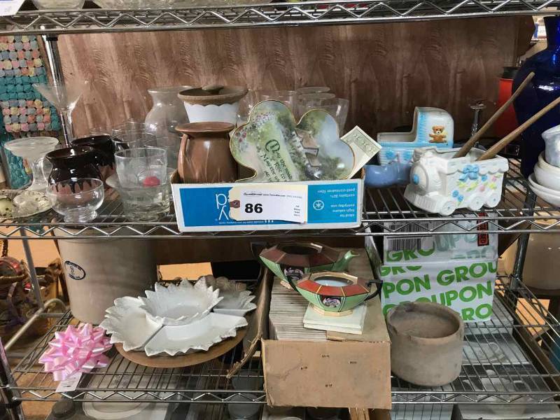 lot 86 image: Misc. Glassware, Pottery, China, Tiles, Etc.