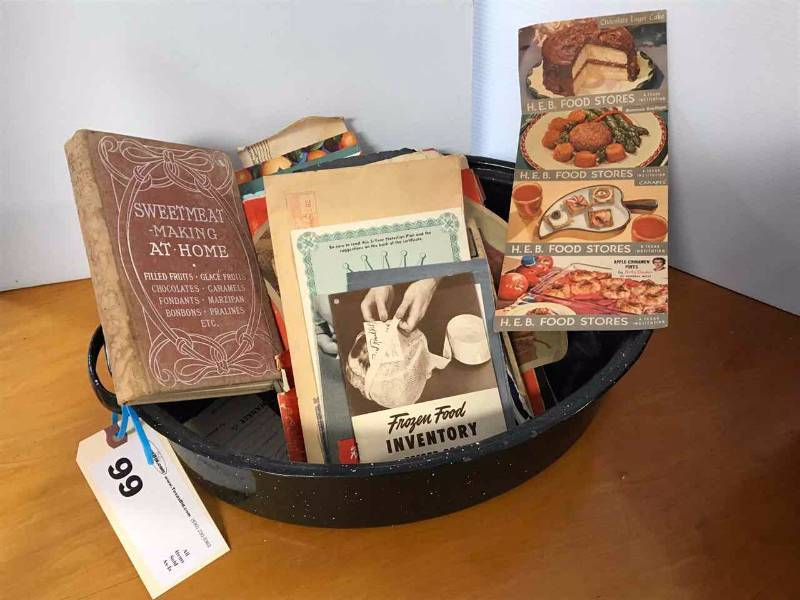 lot 99 image: Old Roaster Lid, Mfg. Recipes & PamphletsBooks
