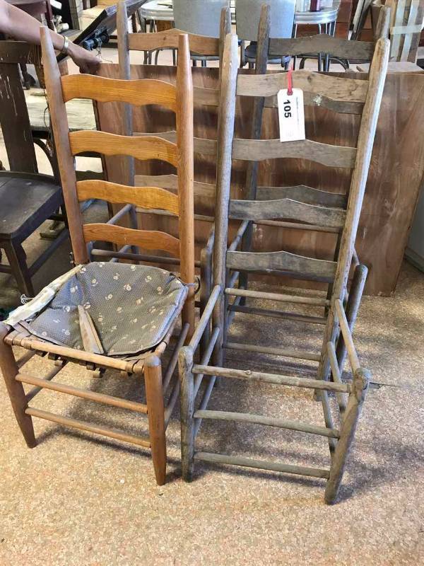 lot 105 image: (4) Ladder Back Mule Eared Chairs