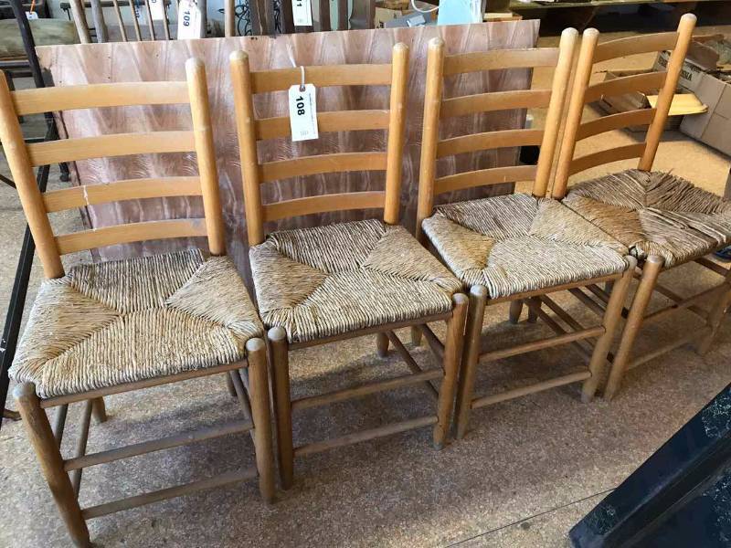 lot 108 image: (4) Rush Seat Ladder Back Chairs
