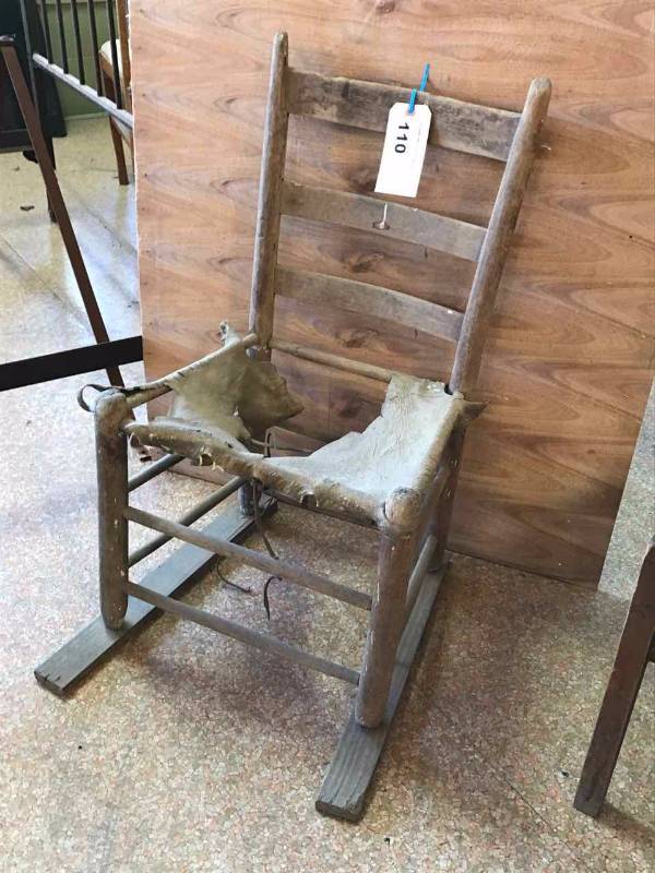 lot 110 image: Antique Primitive Chair, Slat Back