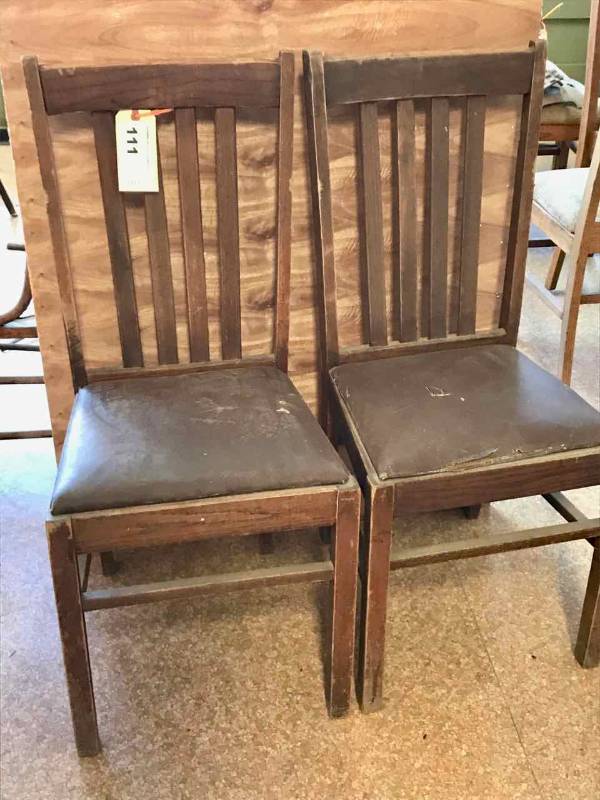 lot 111 image: (2) Oak High Back Chairs