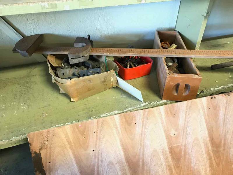 lot 133 image: Antique Belt Measuring Device, Antique Latches, Casters, Brass Hardware