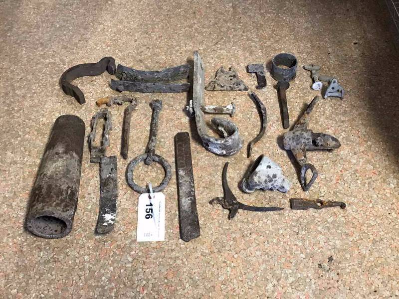 lot 156 image: Old Rusty Parts, Pieces, Rings, Straps, Etc.