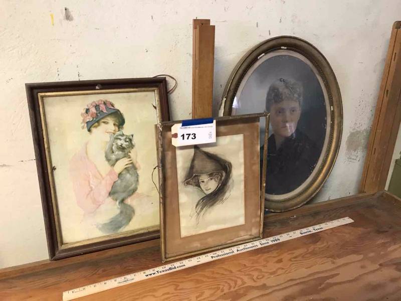 lot 173 image: (3) Framed Images  Watercolor, Print and portrait