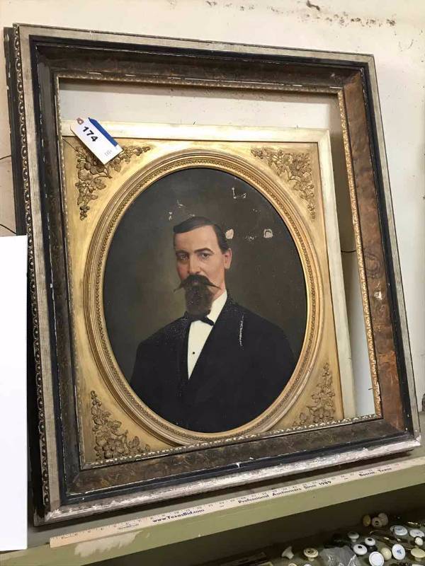 lot 174 image: Painted portrait in large frame