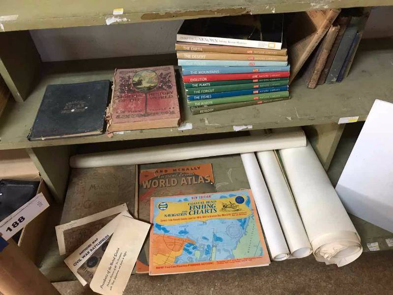 lot 188 image: Old Maps, science reference books and library books