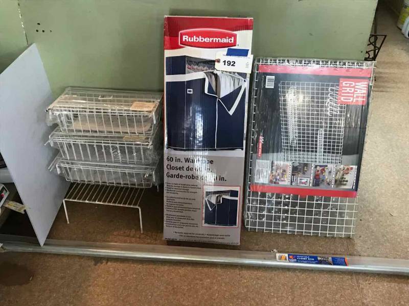 lot 192 image: Rubbermaid Wardrobe Closet, Wall Grid System, Cabinet Organizers, Adjustable Closet Rod