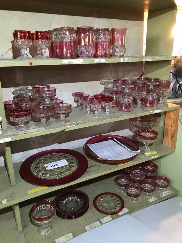 lot 193 image: Kings Crown Thumbprint Dishes, 70 pieces