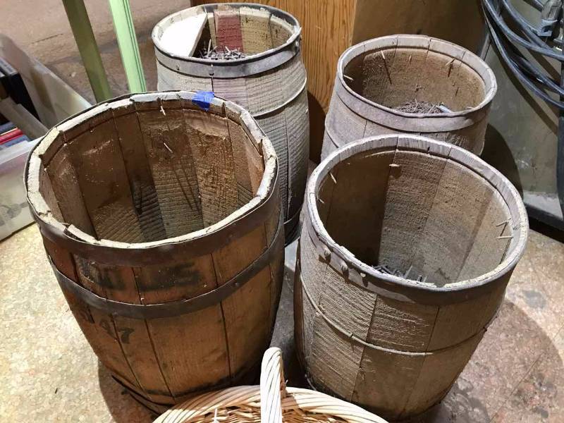 lot 208 image: (4) Wood Nail Kegs with Old Nails