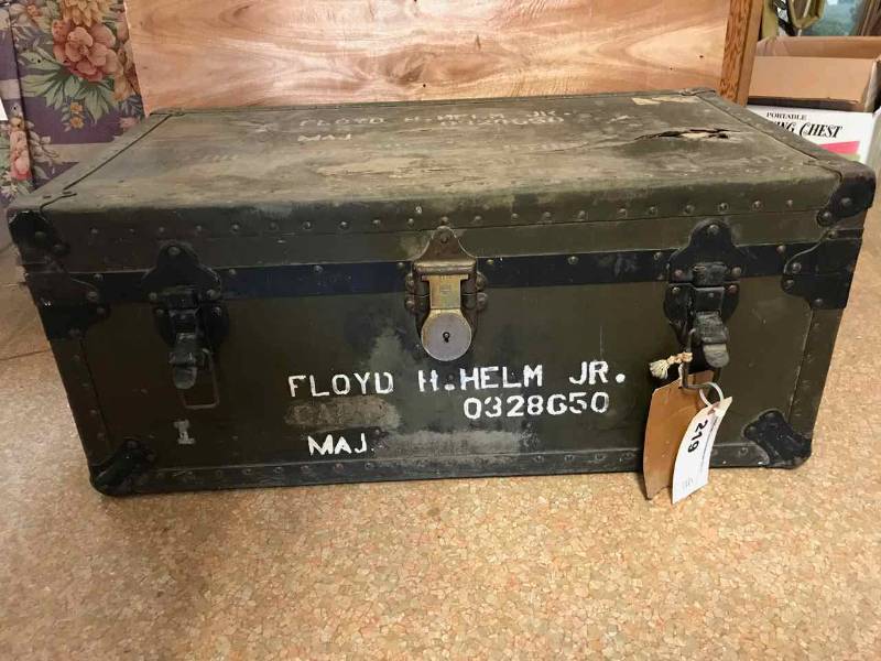 lot 219 image: Old Military Trunk  Floyd H. Helm, Jr.