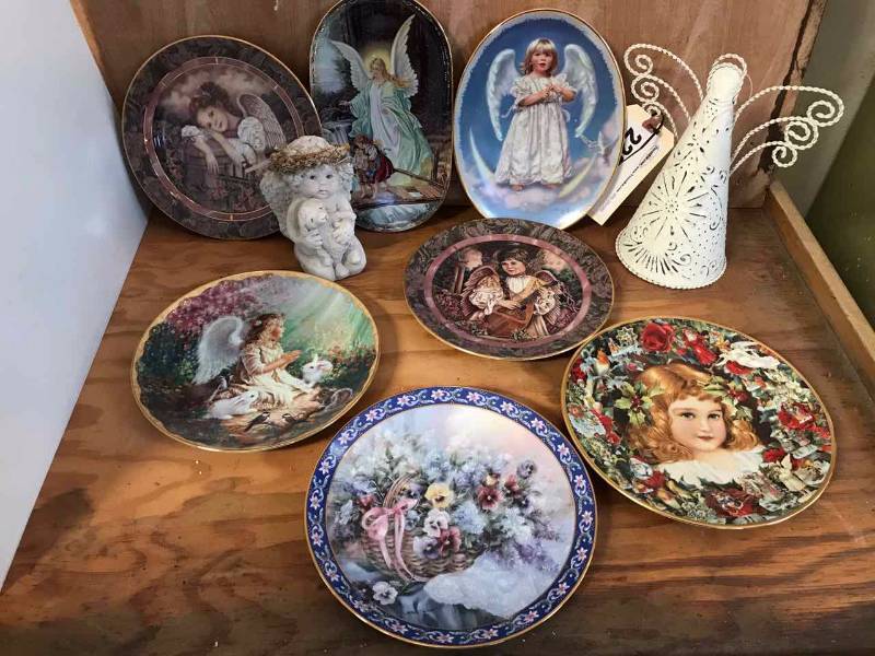 lot 222 image: Angels Among Us  Decorator Plates, Wire Figurine, Sitting Angel