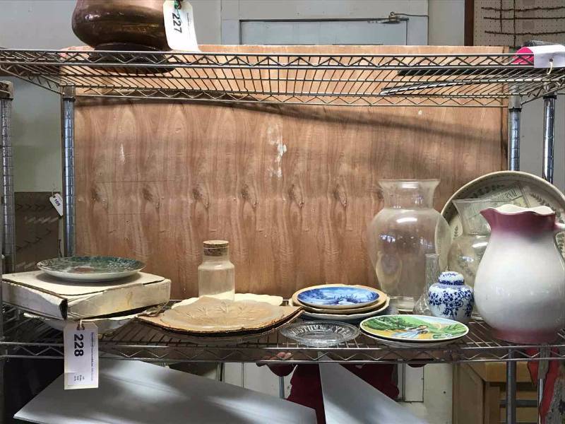 lot 228 image: Old Plates, Vases, Tin Tray