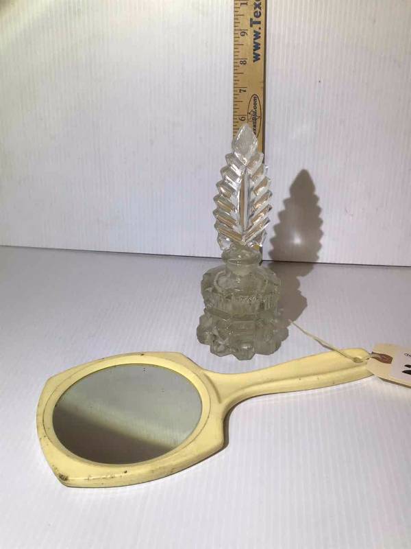 lot 233 image: Vintage Glass Perfume Bottle, Hand Mirror