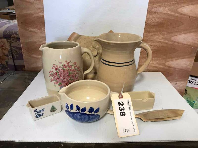 lot 238 image: Stoneware  Pitchers, Sugar Packet Holders