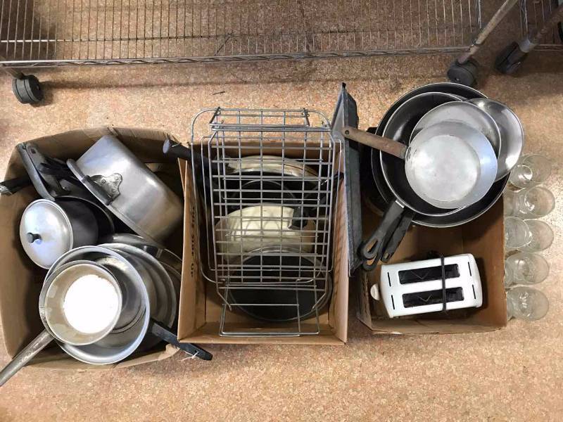 lot 246 image: Asst. Pots, pans, Toaster, Etc.