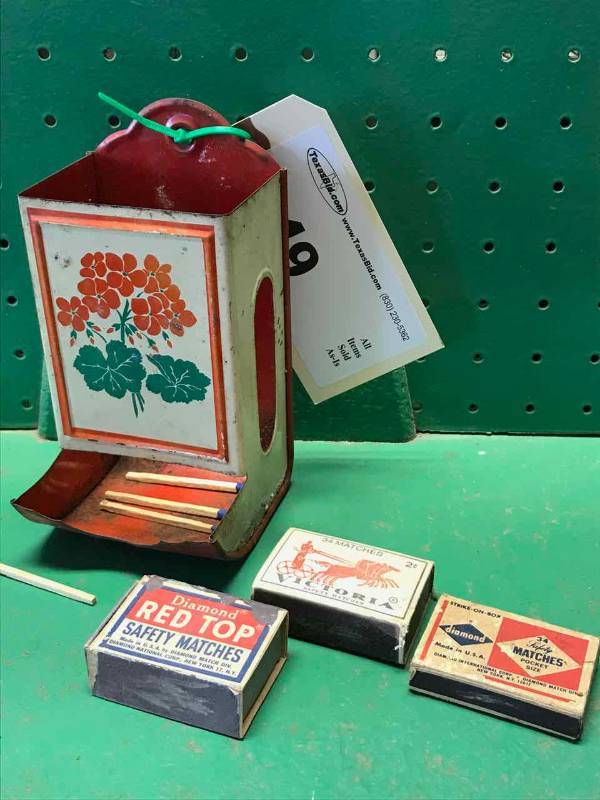 lot 249 image: Vintage Tin Match Stick Holder