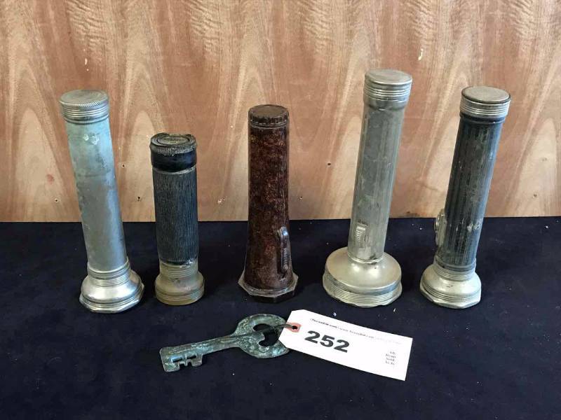 lot 252 image: Old Flashlights, Big Brass Key